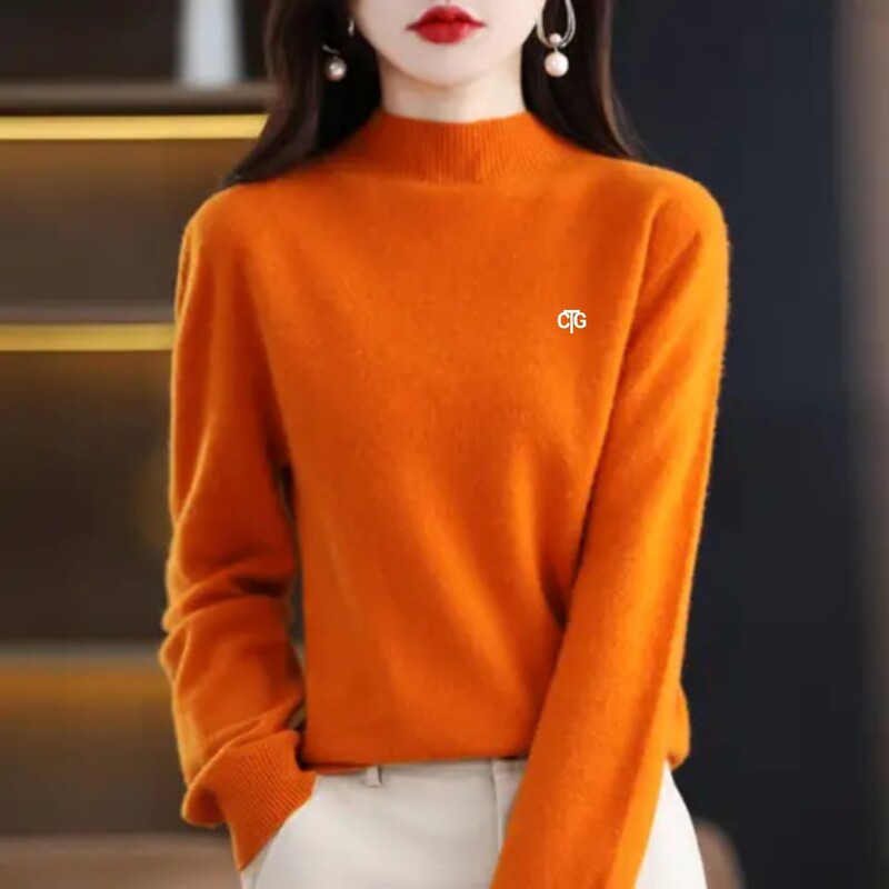 Half High Collar Wool Blend Knit Women's Pullover Sweater