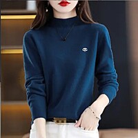 Half High Collar Wool Blend Knit Women's Pullover Sweater
