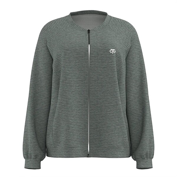 Women's Fabric Full Zipper Closure Round Neck Design Loose Fit Sleeve Cuffs