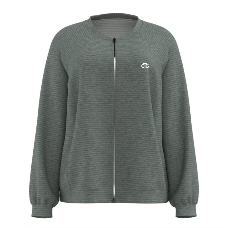 Women's Fabric Full Zipper Closure Round Neck Design Loose Fit Sleeve Cuffs