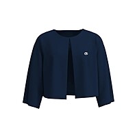 Women's Navy Blue Round Neck Buttonless Quarter Sleeve Coat