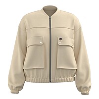 Women's Beige Stand Collar Zipper Loose Cropped Top Jacket