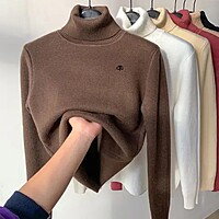 Women Keep Warm Fleece Lined Knitted Long Sleeve Pullovers