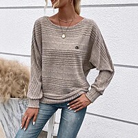 Women's Casual Solid Color Long Sleeved Round Neck Knitted Pullover Sweater