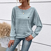 Women's Casual Solid Color Long Sleeved Round Neck Knitted Pullover Sweater