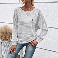 Women's Casual Solid Color Long Sleeved Round Neck Knitted Pullover Sweater