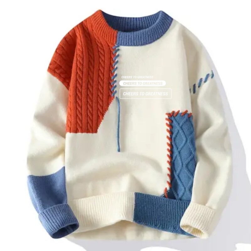 Autumn Winter Round Neck Men's Sweater Loose Fit