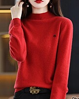 Half High Collar Wool Blend Knit Women's Pullover Sweater