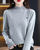 Half High Collar Wool Blend Knit Women's Pullover Sweater