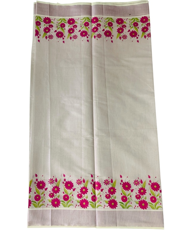 ALLUVY Kuthampully Kerala Saree |Traditional South Indian Sarees |Onam Tissue Cotton Kasavu Saree | Authentic South Cultural Sarees With Running Blouse | Mural Hand Printed Saree | EKM-505 Pack -1