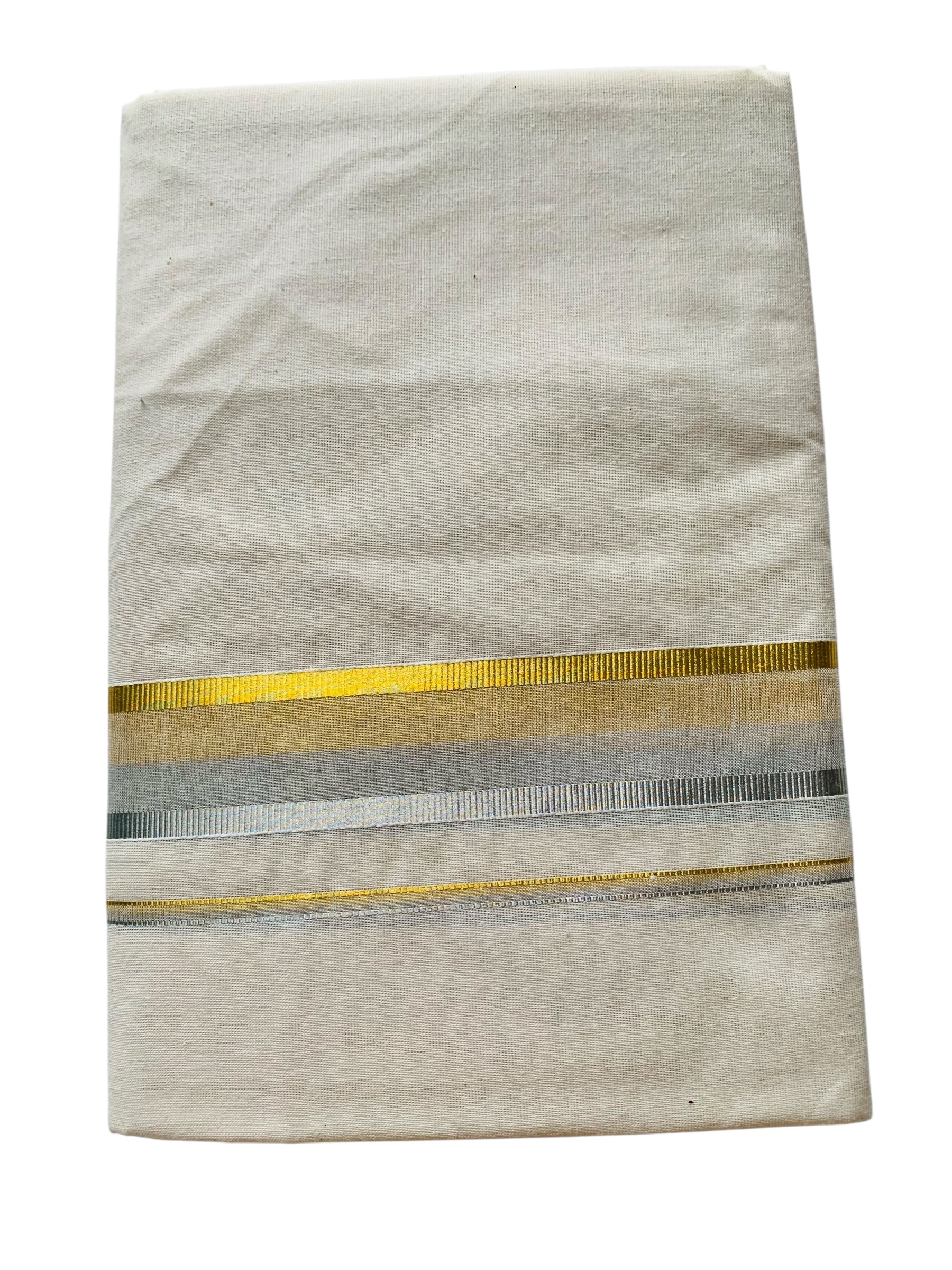 Men's Kuthampully Cotton Kerala Kasavu Mundu - Men's Kasavu Dhoti - Off white Cream KTM-881