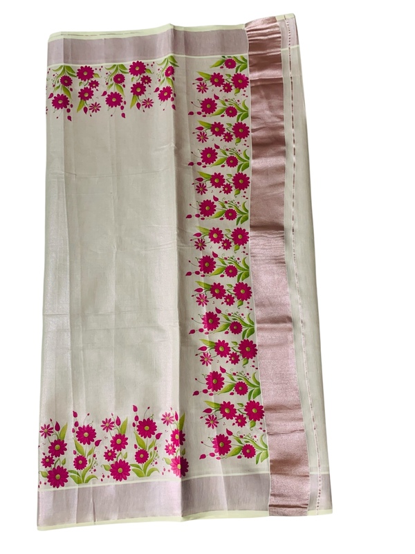 ALLUVY Kuthampully Kerala Saree |Traditional South Indian Sarees |Onam Tissue Cotton Kasavu Saree | Authentic South Cultural Sarees With Running Blouse | Mural Hand Printed Saree | EKM-505 Pack -1