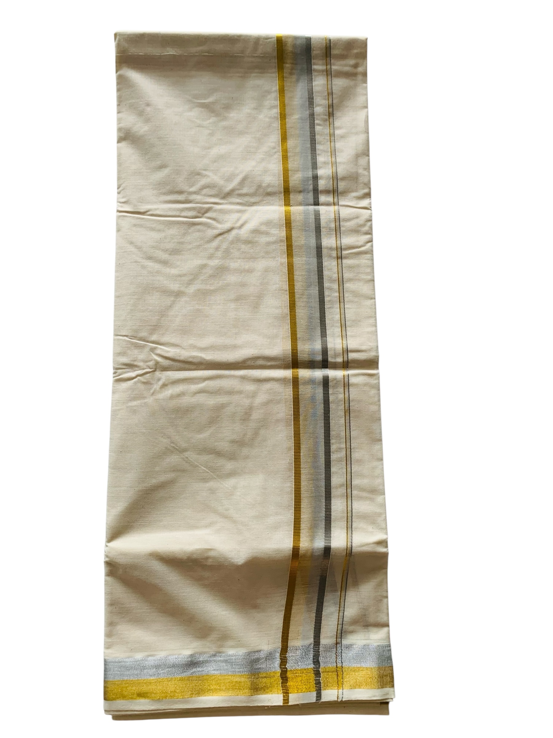 Men's Kuthampully Cotton Kerala Kasavu Mundu - Men's Kasavu Dhoti - Off white Cream KTM-881