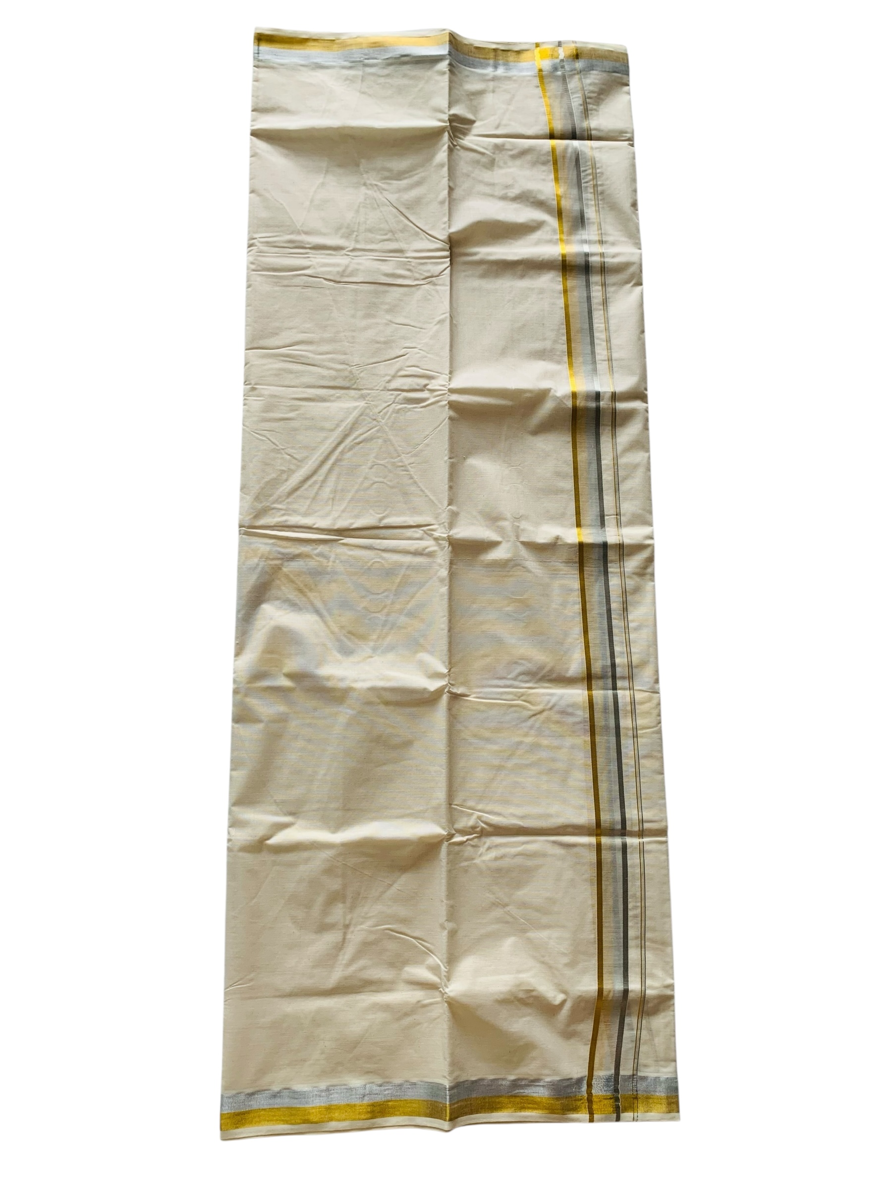 Men's Kuthampully Cotton Kerala Kasavu Mundu - Men's Kasavu Dhoti - Off white Cream KTM-881