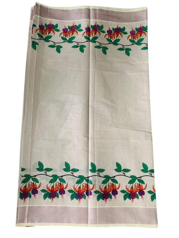 Kuthampully Kerala Saree |Traditional South Indian Sarees |Onam Cotton Kasavu Saree |Authentic South Cultural Sarees With Running Blouse | Mural Hand Printed Kasavu Saree | EKM-507 Pack -1
