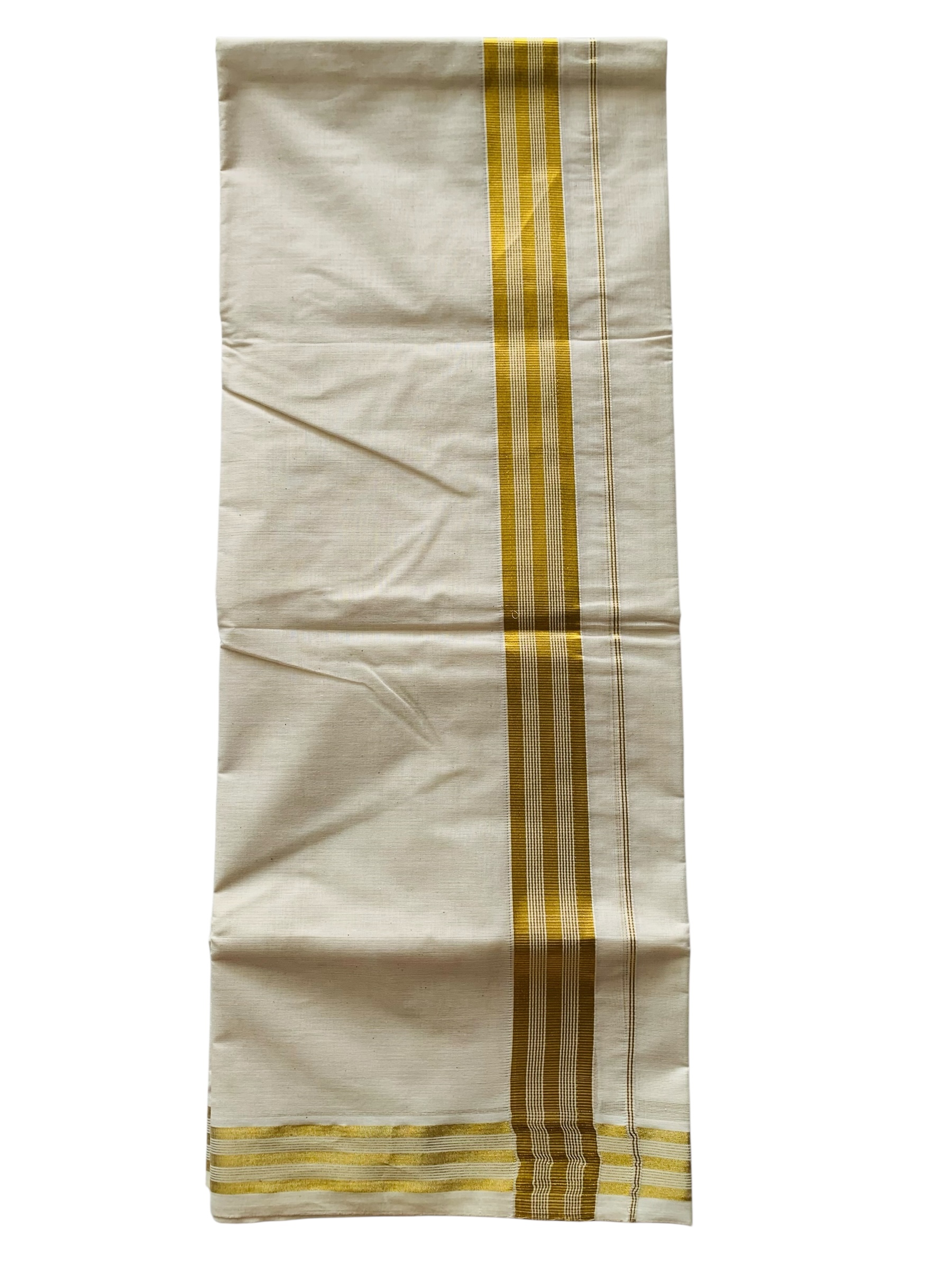 Men's Kuthampully Cotton Kerala Kasavu Mundu - Men's Kasavu Dhoti - Off white Cream KTM-882