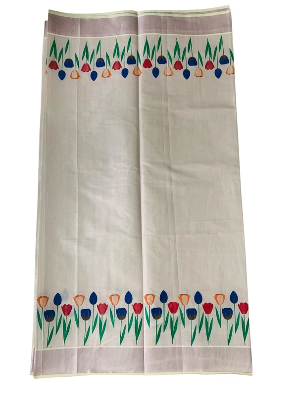 Kuthampully Kerala Saree |Traditional South Indian Sarees |Onam Cotton Kasavu Saree |Authentic South Cultural Sarees With Running Blouse | Mural Hand Printed Kasavu Saree | EKM-508 Pack -1