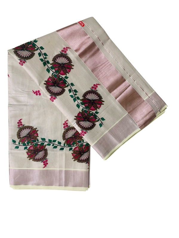 Kuthampully Kerala Saree |Traditional South Indian Sarees |Onam Cotton Kasavu Saree |Authentic South Cultural Sarees With Running Blouse | Mural Hand Printed Kasavu Saree | EKM-498 Pack -1