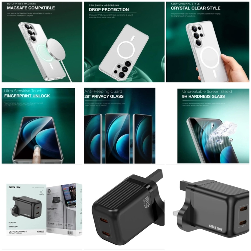 Green Lion 3-in-1 S26 Ultra Bundle: Privacy Glass + MagSafe Case + 45W GaN Charger