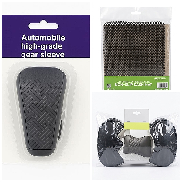 3-in-1 Car Interior Accessory, Neck Pillow, Anti-Slip Dashboard Mat, and Silicone Gear Shift