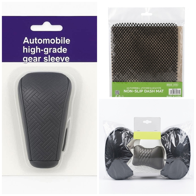 3-in-1 Car Interior Accessory, Neck Pillow, Anti-Slip Dashboard Mat, and Silicone Gear Shift