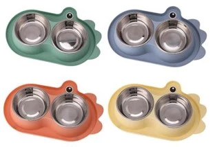 Dinosaur Pet Bowl with Stainless Steel Double Dish