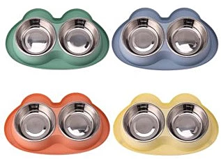 Frog Double Stainless Steel Pet Bowl – Anti-Slip Food & Water Feeding Station