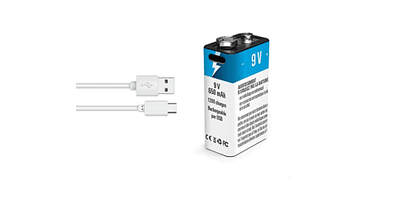 Pile 9V Li-Poly rechargeable avec câble USB-C - 650 mAh PUREVOLT