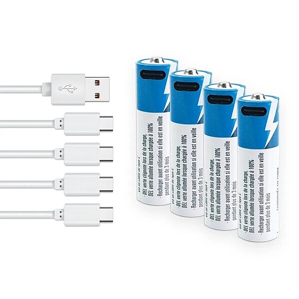 Pile rechargeable AAA Li-Poly avec câble 4 x USB-C PUREVOLT