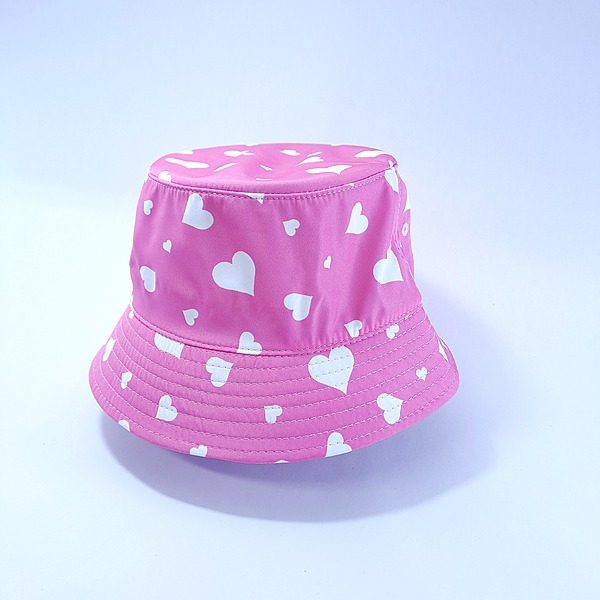 Pink Bucket Hat with White Hearts