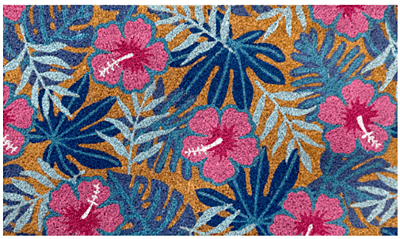 Pink and Blue Tropical Coir Doormat