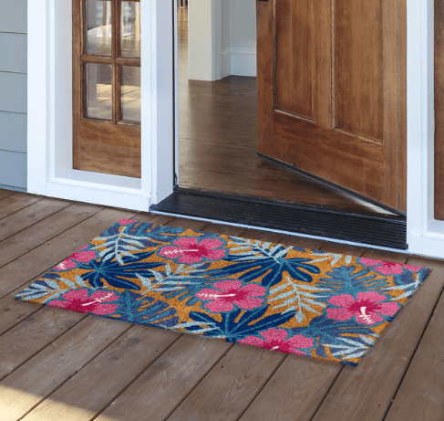 Pink and Blue Tropical Coir Doormat