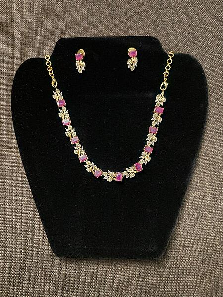 AD stone White-Pink necklace with earrings