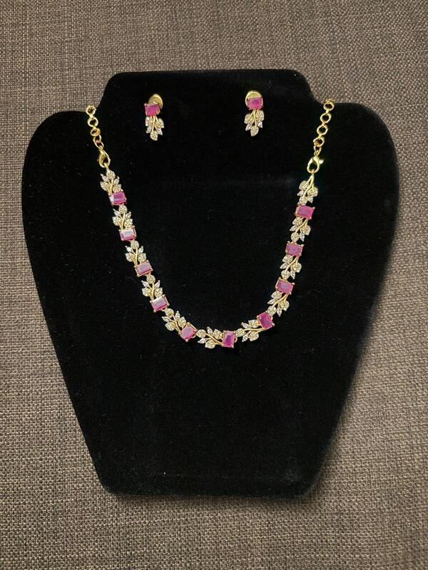AD stone White-Pink necklace with earrings