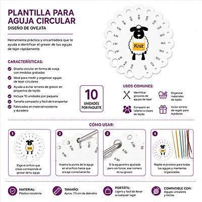 Plantilla Aguja Tejer Circular Paquete X10 Unidad