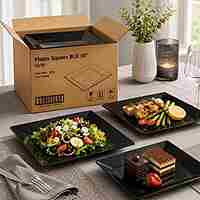 Plates Square BLK 10" 12/10
