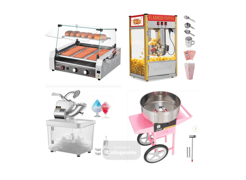 Popcorn, Snow-Cone & Hotdog Machines Package / Paquete de máquinas de palomitas de maíz, cono de nieve y hotdog