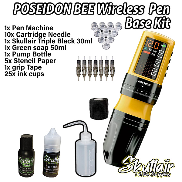 POSEIDON BEE Wireless Tattoo Pen – Honeycomb LED Base Tattoo Kit POSEIDON BEE Wireless Tattoo Pen – Honeycomb LED Base Tattoo Kit