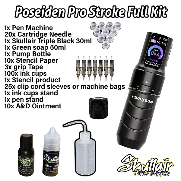 POSEIDON Professional Adjustable stroke Wireless Full Tattoo Kit POSEIDON Professional Adjustable stroke Wireless Full Tattoo Kit