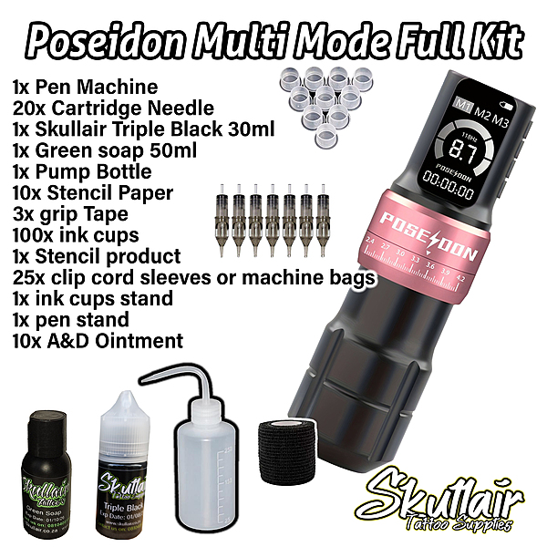 Poseidon Multi Mode Adjustable stroke Wireless Full Tattoo Kit Poseidon Multi Mode Adjustable stroke Wireless Full Tattoo Kit
