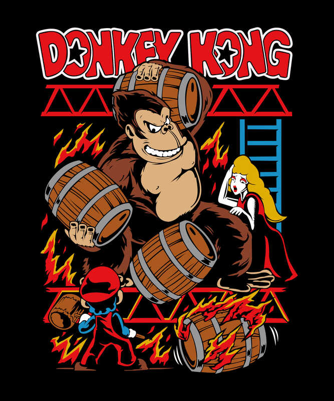Barrel Kong – Classic Arcade Parody Black T-Shirt