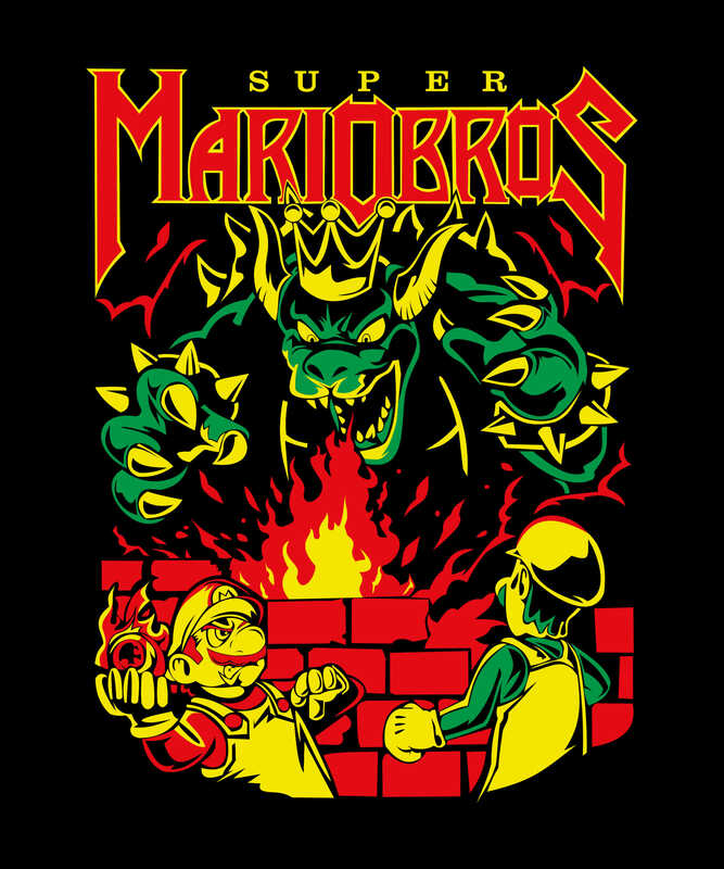 Super Brothers Showdown – Retro Boss Battle Parody Black T-Shirt