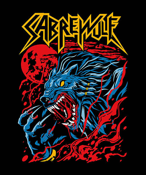 Saberwolf Frenzy – Retro Beast Fighter Parody Black T-Shirt