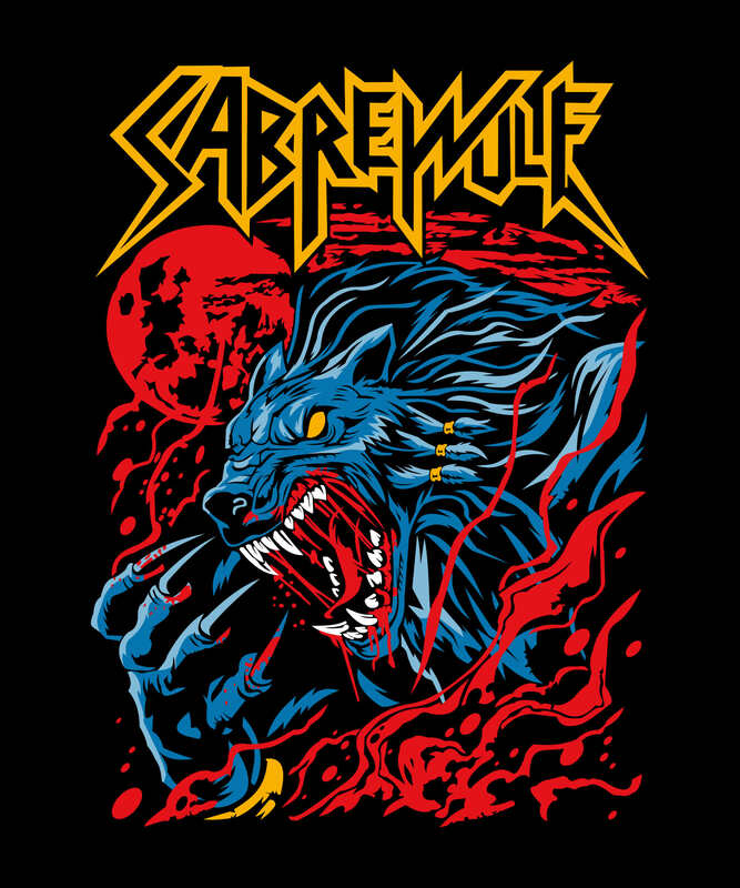 Saberwolf Frenzy – Retro Beast Fighter Parody Black T-Shirt