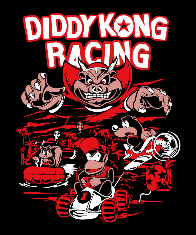 Kong Kart Racer – Diddy Racing Parody Black T-Shirt