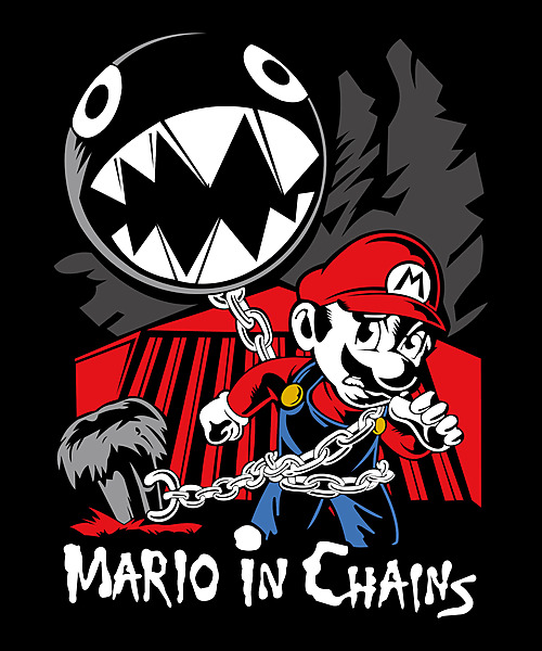 Mario in Chains – Chain Chomp Parody Black T-Shirt