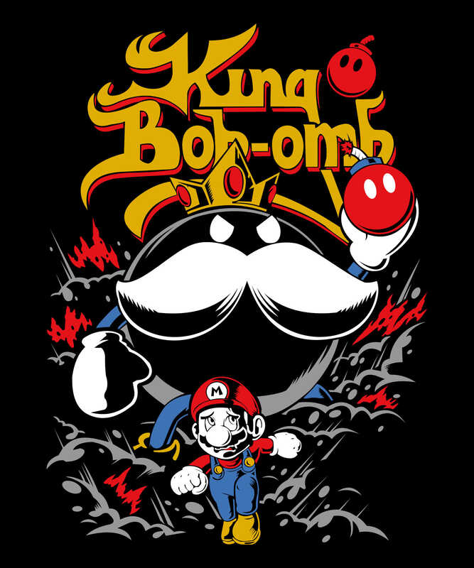 King Bob-omb Chase – Mario Boss Parody Black T-Shirt