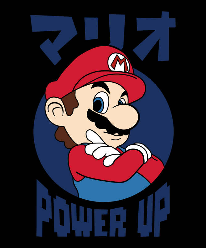 Power Up Mario – Classic Gamer Parody Black T-Shirt