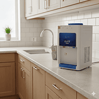 Sleek Atlantis Prime tabletop water cooler featuring a durable white finish and drip tray. Sleek Atlantis Prime tabletop water cooler featuring a durable white finish and drip tray.