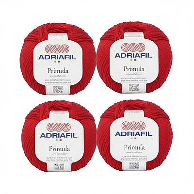 Lotto 4 Gomitoli di Filato in pura lana Adriafil Primula Col. Rosso